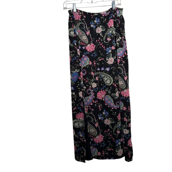 Kathie Lee Skirt Women's 12 Black Floral Paisley Slit Lined Colorful Printed - Picture 5 of 9